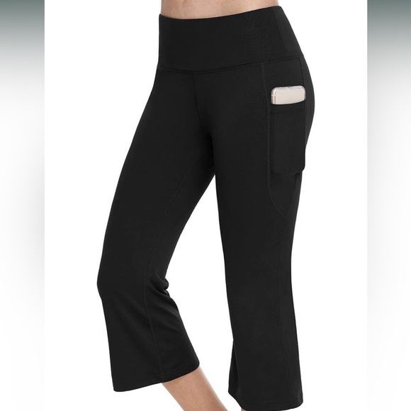 Gray Baleaf Yoga Workout Capris Lounge Flare Pants Casual Bootcut w Side Pockets - Picture 4 of 10